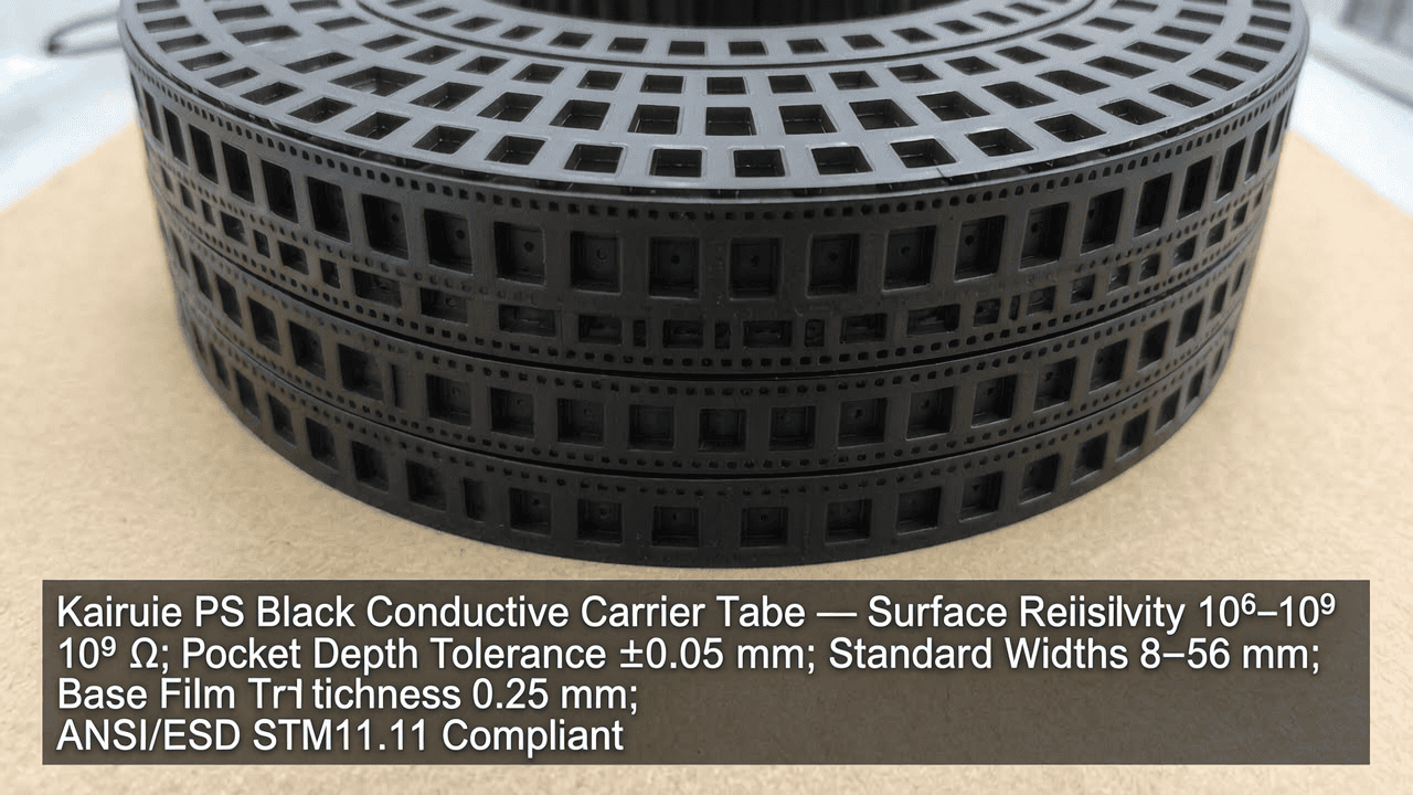 Stable 10^6-10^9 Ω ESD Protection with PS Black Carrier and Anti-Static Cover Tapes